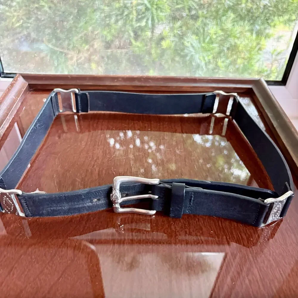 Vintage Albatros Made in Italy Leather Belt, XL Silver Tone